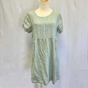 Terzo Millennio‎ linen sage green shirt sleeve lagenlook shift dress size medium